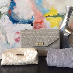Set of 3 Stella and Dot Clutch, pouf and scarf